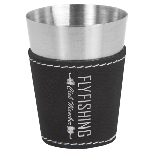 Black/Silver Leatherette Wrapped Stainless Steel Shot Glass