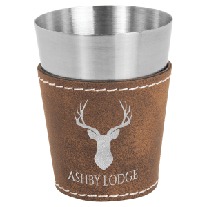 Rustic/Silver Leatherette Wrapped Stainless Steel Shot Glass