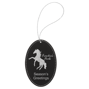 Black/Silver Leatherette Oval Ornament