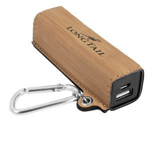 Bamboo Leatherette Power Bank with Charging Cord and Carabiner