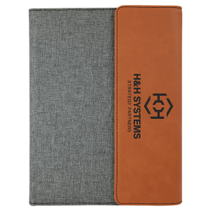 Gray with Rawhide/Black Leatherette Canvas Portfolio with Notepad