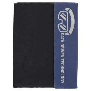 Black with Blue/Silver Leatherette Canvas Portfolio with Notepad
