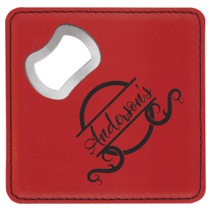 Red Leatherette Coaster with Bottle Opener