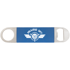 Blue/White Bottle Opener with Silicone Grip