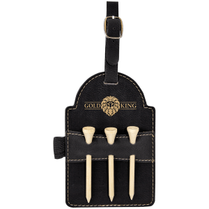 Black/Gold Leatherette Golf Bag Tag with Wooden Tees