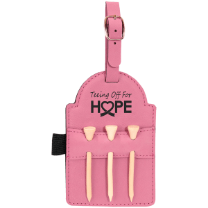 Pink Leatherette Golf Bag Tag with Wooden Tees