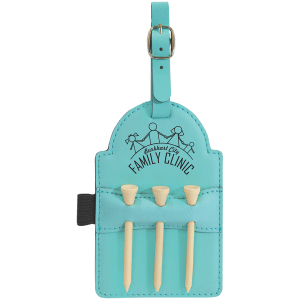 Teal Leatherette Golf Bag Tag with Wooden Tees