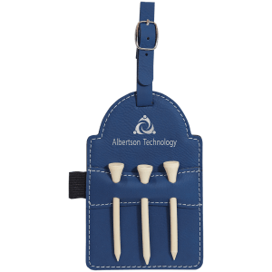 Blue/Silver Leatherette Golf Bag Tag with Wooden Tees