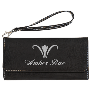 Black/Silver Leatherette Wallet with Strap