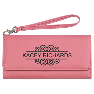 Pink Leatherette Wallet with Strap