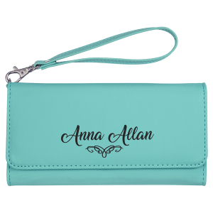 Teal Leatherette Wallet with Strap