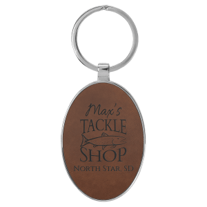 Dark Brown Leatherette Oval Keychain with Metal Frame