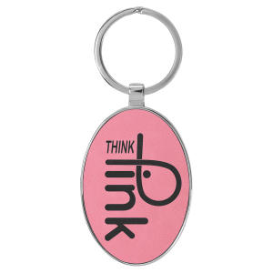 Pink Leatherette Oval Keychain with Metal Frame