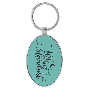 Teal Leatherette Oval Keychain with Metal Frame