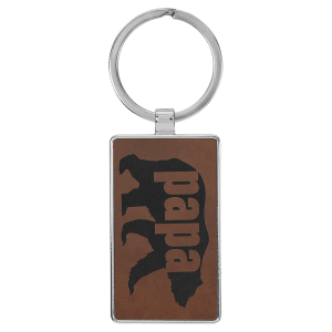 Dark Brown Leatherette Rectangle Keychain with Metal Frame