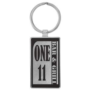 Black/Silver Leatherette Rectangle Keychain with Metal Frame