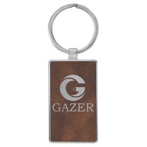 Rustic/Silver Leatherette Rectangle Keychain with Metal Frame