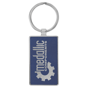 Blue/Silver Leatherette Rectangle Keychain with Metal Frame