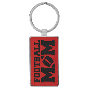 Red Leatherette Oval Keychain with Metal Frame