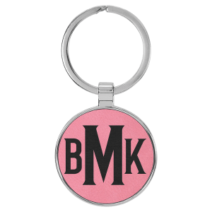 Pink Leatherette Round Keychain with Metal Frame