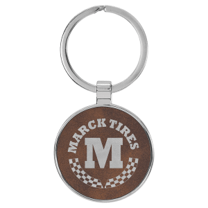 Rustic/Silver Leatherette Round Keychain with Metal Frame