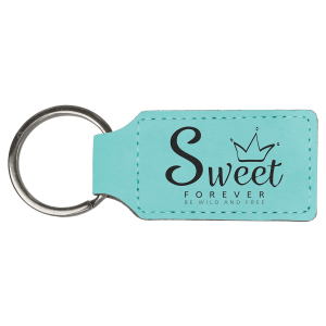 Teal Leatherette Rectangle Keychain