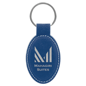 Blue/Silver Leatherette Oval Keychain