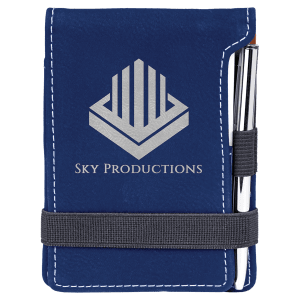 Blue/Silver Leatherette Mini Notepad with Pen