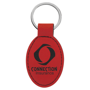 Red Leatherette Oval Keychain