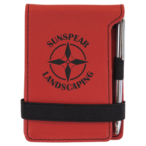 Red Leatherette Mini Notepad with Pen