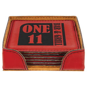 Red Square Leatherette 6-Coaster Set