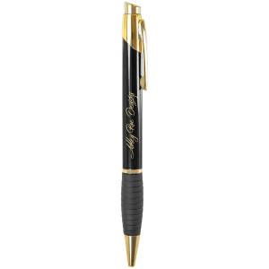 Black Anodized Aluminum Ballpoint Pen with Rubber Gripper