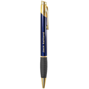 Blue Anodized Aluminum Ballpoint Pen with Rubber Gripper