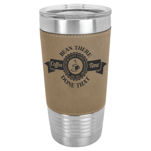Light Brown Leatherette Wrapped Polar Camel Tumbler with Clear Lid