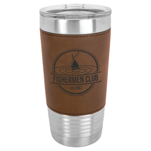 Dark Brown Leatherette Wrapped Polar Camel Tumbler with Clear Lid bler