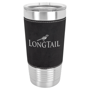 Black/Silver Leatherette Wrapped Polar Camel Tumbler with Clear Lid