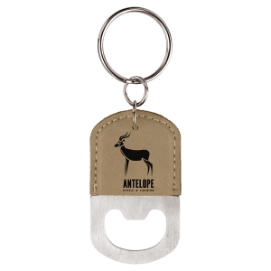 Light Brown Leatherette Oval Bottle Opener Keychains