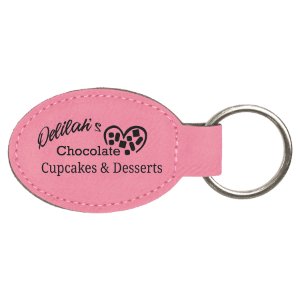 Pink Leatherette Oval Keychain