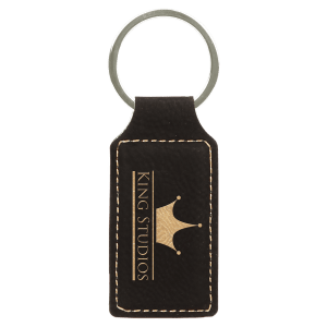 Black/Gold Leatherette Rectangle Keychain