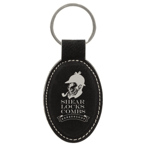 Black/Silver Leatherette Oval Keychain