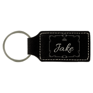 Black/Silver Leatherette Rectangle Keychain