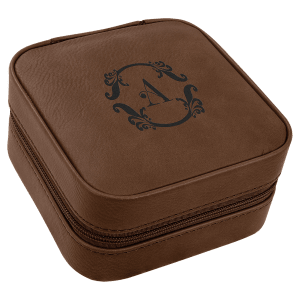 Dark Brown Leatherette Travel Jewelry Box with Black Lining