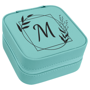 Teal Leatherette Travel Jewelry Box with Black Lining