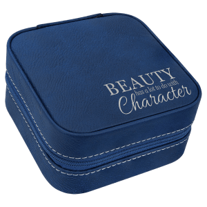 Blue/Silver Leatherette Travel Jewelry Box with Black Lining