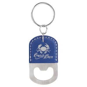 Blue/Silver Leatherette Oval Bottle Opener Keychain