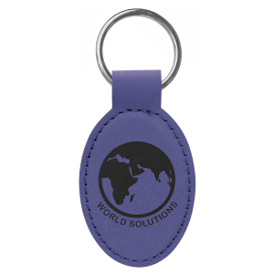 Purple Leatherette Oval Keychain