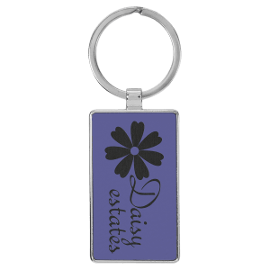 Purple Lasered Leatherette/Metal Rectangle Keychain