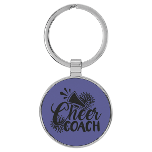 Purple Leatherette Round Keychain with Metal Frame