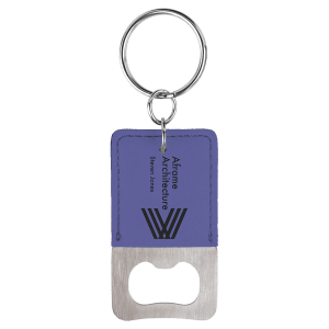 Purple Leatherette Rectangle Bottle Opener Keychain