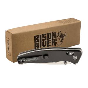 Bison River Black Anodized Aluminum Handle Button Lock Knife